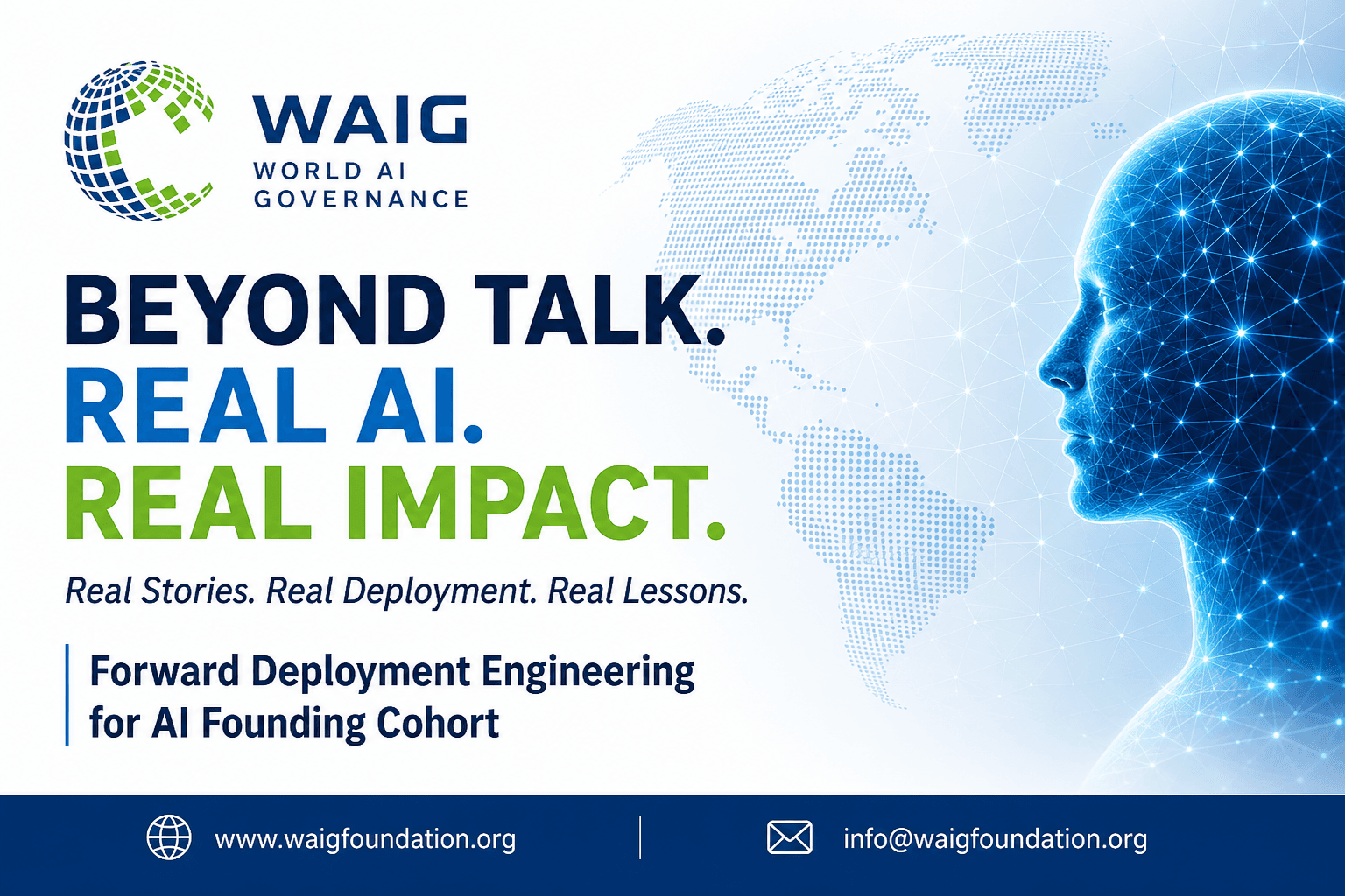 Forward Deployment Engineering for AI — digital human profile over a world map